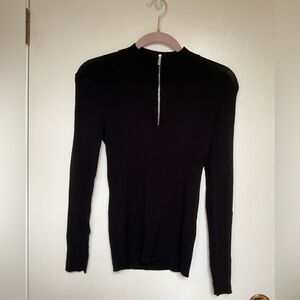 Revolve One Grey Day Quarter Zip Mock Neck Black Sweater Size XS